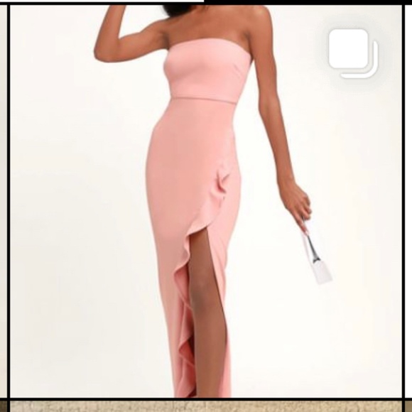 after hours blush pink strapless ruffled maxi dress After Hours Blush Pink Strapless Ruffled Maxi Dress